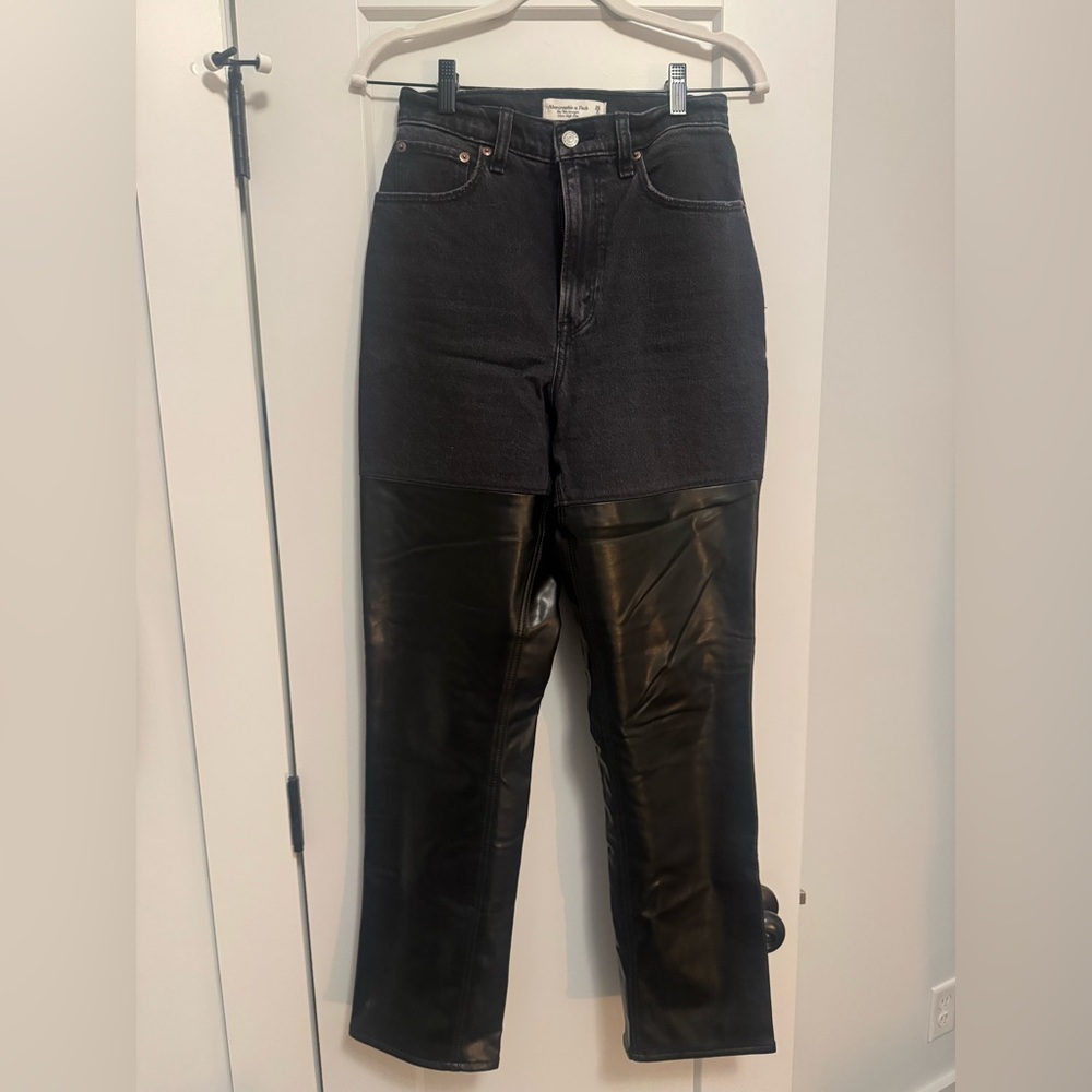 Abercrombie & Fitch Black Straight Leg Jeans with Leather Panels